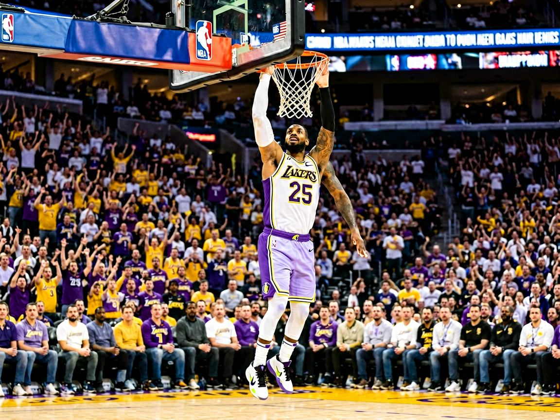 NBA比赛中球员完成精彩扣篮，全场观众沸腾